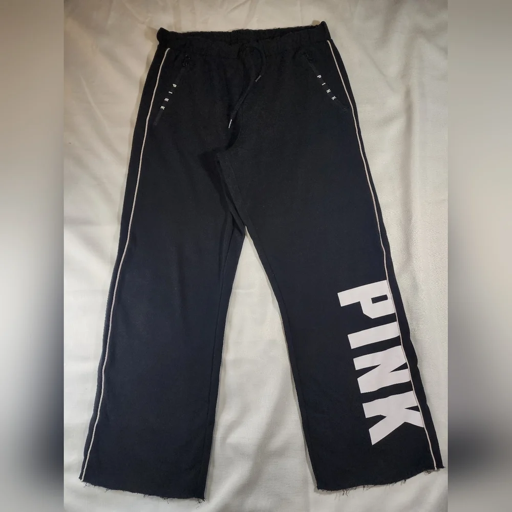 Pink Victoria Secret boyfriend pants black & white contrast logo Lg - Picture 1 of 9